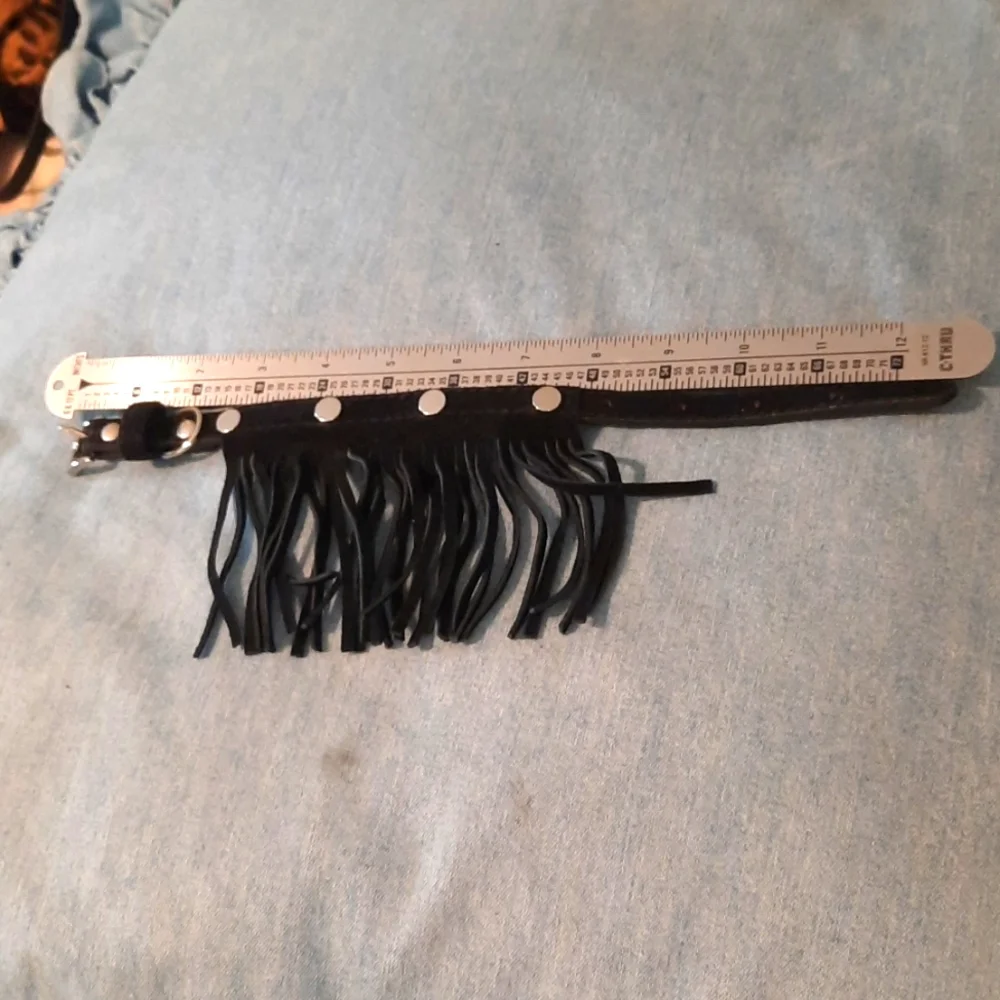 Black leather fringe collar 8 - 11 in